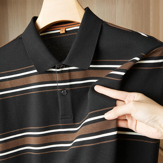 【新款DDP】大依优型大码条纹长袖Polo衫翻领男装加肥加大体恤大号上衣胖子弹力休闲商务 商品图1