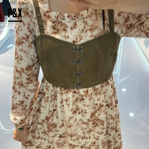 P&X设计师女装秋季新款连衣裙碎花轻奢套装长裙824314192 咖色 商品图2