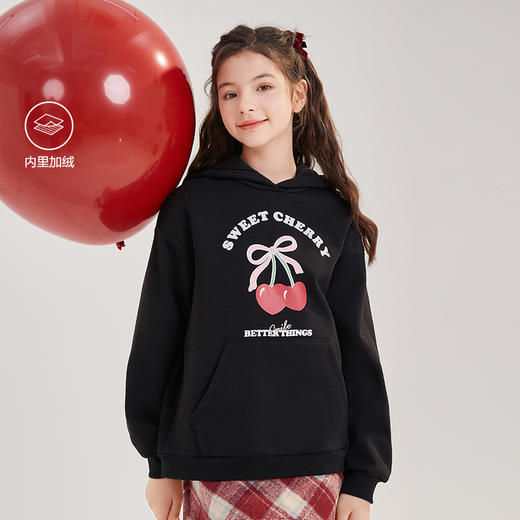 笛莎Deesha青少年女童卫衣2024冬季新款淑女学院风连帽卫衣 商品图0