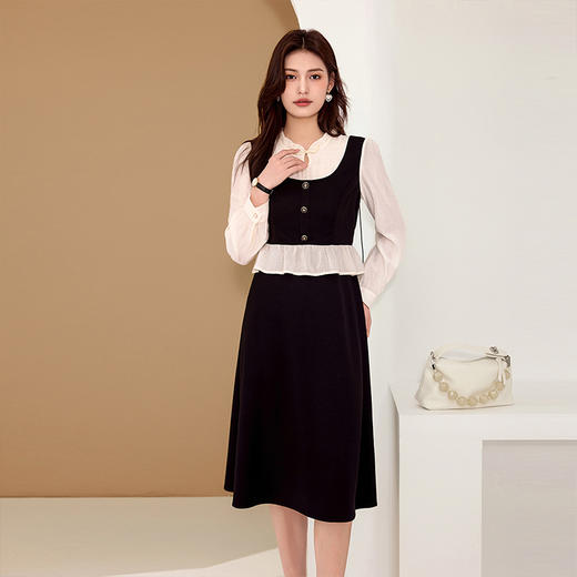 奢姿大码女装2025秋季减龄盘扣荷叶边裙子胖妹妹时尚木耳领连衣裙9943826661 商品图0