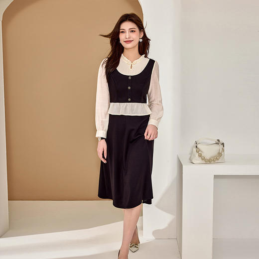 奢姿大码女装2025秋季减龄盘扣荷叶边裙子胖妹妹时尚木耳领连衣裙9943826661 商品图3