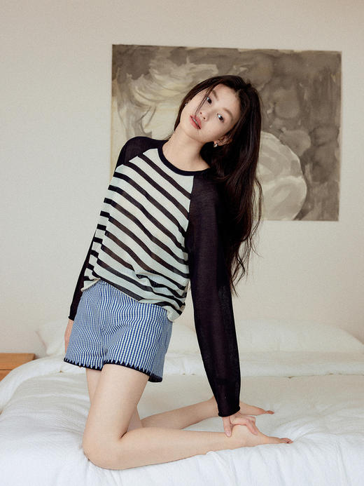 【现货】Even Vintage|美好夏日 时尚百搭度假感清爽条纹牛仔短裤 商品图3