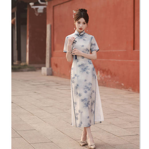 SYK22387 民族风改良长款奥黛旗袍裙2024春夏新款时尚年轻款越南奥黛 商品图3