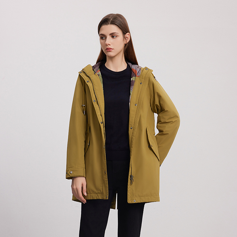 【连帽棉服外套】24年秋冬新品女士中长款保暖外套雪丽棉梭织外套