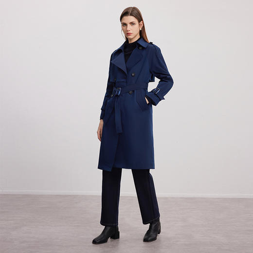 【双排扣风衣外套】24年秋冬女士新品中长款系带收腰风衣外套 商品图2