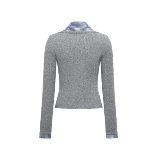 NUTH花灰色假两件拼接修身针织长袖上衣女 商品图9