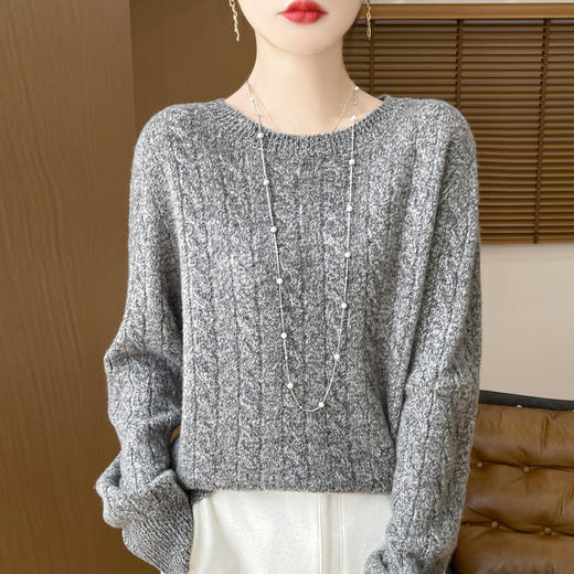 丁摩  100%绵羊毛圆领套头麻花绞花针织打底衫毛衣M2-346 商品图11