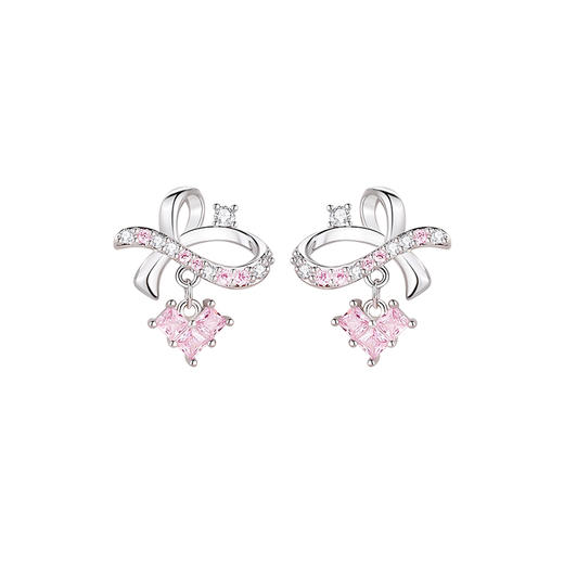 卡蒂罗/KADER 灵动结系列 爱心少女情节耳钉 甜美粉锆爱心蝴蝶结设计耳饰 在逃公主可爱灵动吸睛闪耀 925银 闺蜜款 商品图2