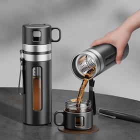 茶水分离泡茶杯 男士喝茶茶仓杯 大容量运动便携车载双层玻璃水杯子 户外泡茶必备