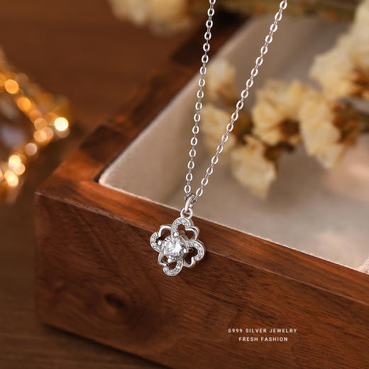 【四叶清尘】S999银锆石四叶草项链【YXS-A3648】 商品图0