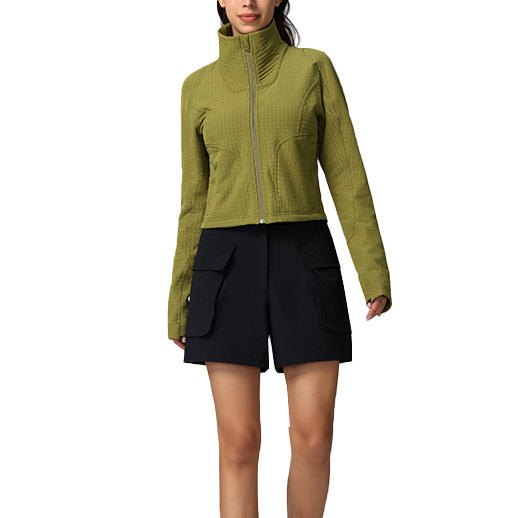 跃牌【瑞幸系列】防风立领秋冬加绒保暖梭织收腰显瘦修身短款户外运动休闲外套女HWT010 商品图4