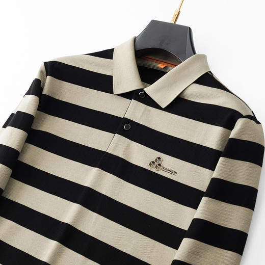 【新款DDP】大依优型大码条纹长袖Polo衫翻领男装加肥加大体恤大号上衣胖子弹力休闲商务 商品图6