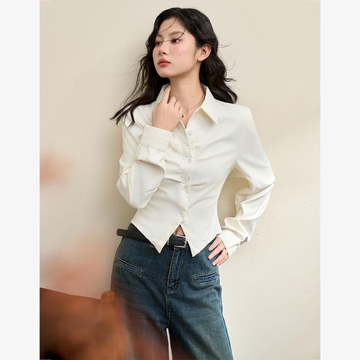 西遇HK小众设计感掐腰白衬衫秋季新款女轻奢高级感法式上衣SS140740 商品图3