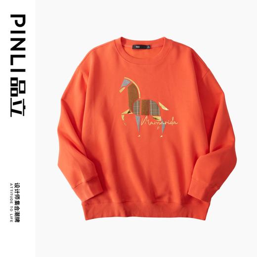 PINLI品立2024秋季新款宽松廓形套头卫衣男士潮牌拼布马休闲上衣BG243109001 商品图7