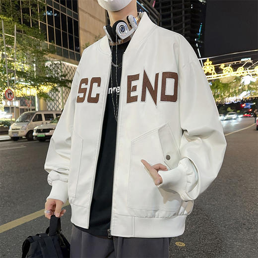 【新款DSL】大依优型大码棒球领夹克PU皮夹克加肥加大休闲胖子宽松外套上衣男装潮流 商品图4