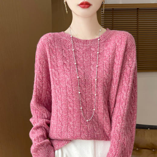 丁摩  100%绵羊毛圆领套头麻花绞花针织打底衫毛衣M2-346 商品图1