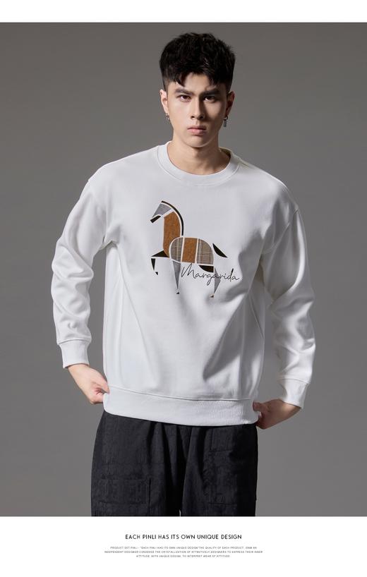 PINLI品立2024秋季新款宽松廓形套头卫衣男士潮牌拼布马休闲上衣BG243109001 商品图4
