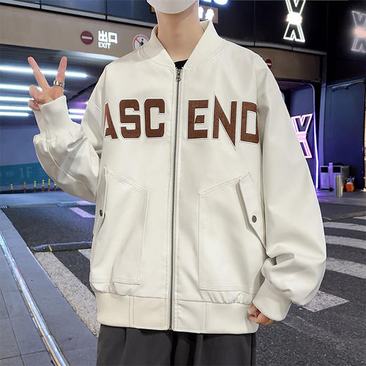 【新款DSL】大依优型大码棒球领夹克PU皮夹克加肥加大休闲胖子宽松外套上衣男装潮流 商品图5