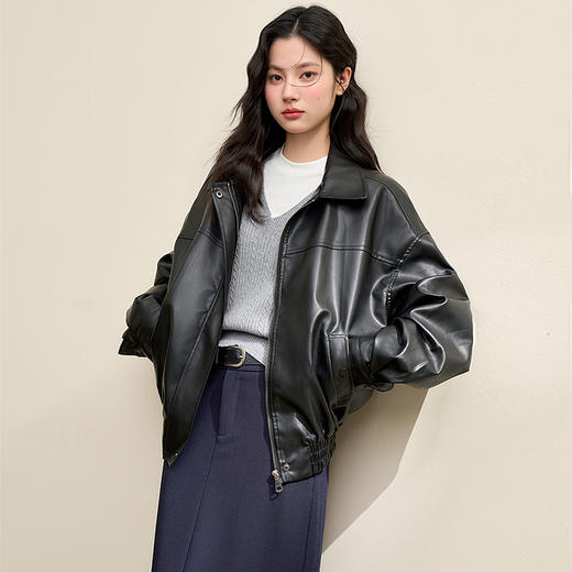 西遇J美式机能风复古重工外套秋款女装年新款高级感夹克皮衣SS140818/SS140819 商品图2