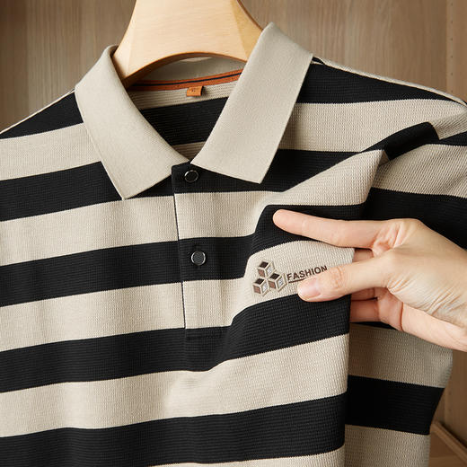 【新款DDP】大依优型大码条纹长袖Polo衫翻领男装加肥加大体恤大号上衣胖子弹力休闲商务 商品图2