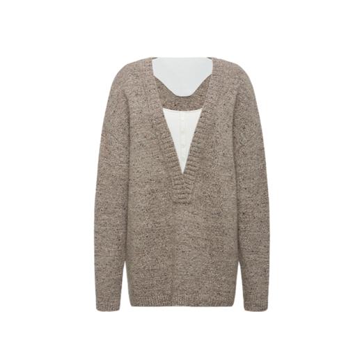 NUTH 深V领两穿宽松毛衣拼接假两件设计套头慵懒针织毛衣女 商品图10