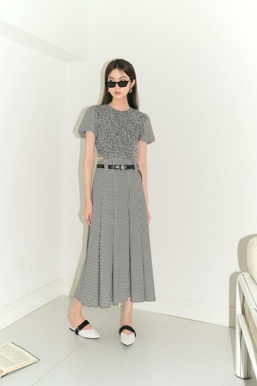 ANSUABEL 个性镂空格纹泡泡袖衣裙（不含腰带） 18589 商品图7