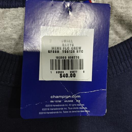 瑕疵Cham**pion 男士秋季经典字母印花LOGO套头圆领长袖卫衣 商品图3