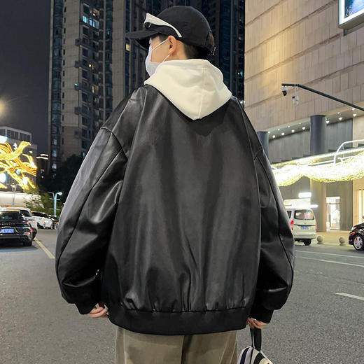 【新款DSL】大依优型大码棒球领夹克PU皮夹克加肥加大休闲胖子宽松外套上衣男装潮流 商品图2