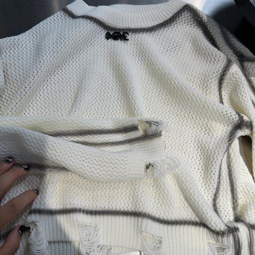 Z2圆领镂空撞色宽松毛织上衣40810（白） 秋季 243040370321 商品图3