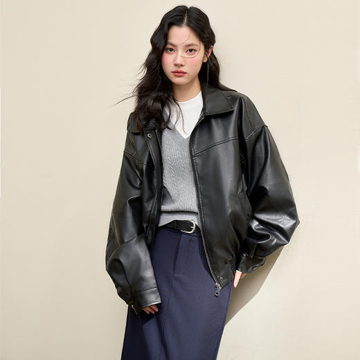 西遇J美式机能风复古重工外套秋款女装年新款高级感夹克皮衣SS140818/SS140819 商品图0