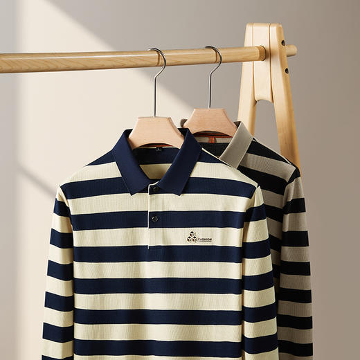 【新款DDP】大依优型大码条纹长袖Polo衫翻领男装加肥加大体恤大号上衣胖子弹力休闲商务 商品图4