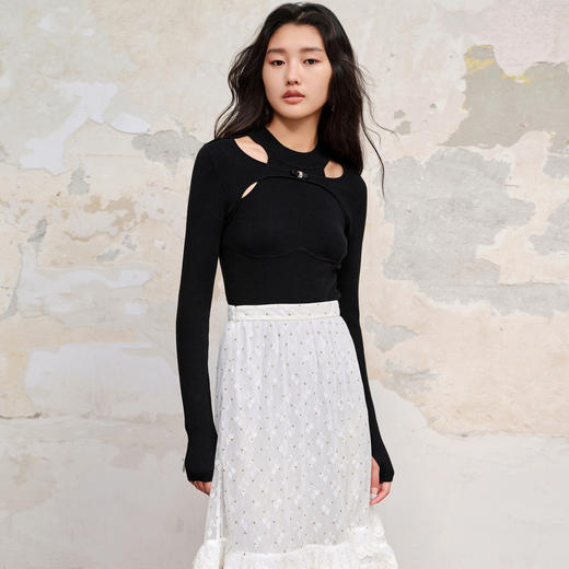 黑色解构镂空套头针织长袖修身上衣女MC88SW511A90 商品图0