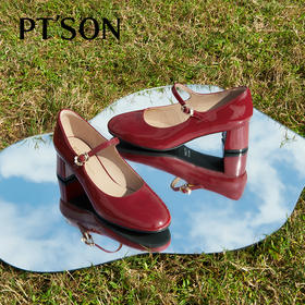 百田森PYQ2C037商场同款复古玛丽珍鞋春新款法式粗跟单鞋