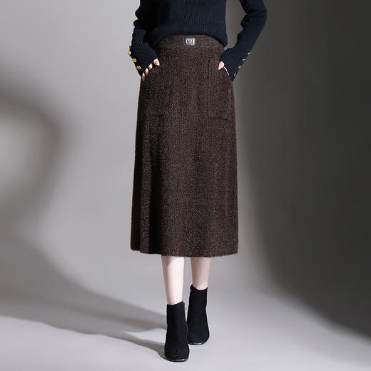 MYX-YGLR-1232-L垂感修身针织毛线裙弹力直筒裙中长款显瘦修身包臀裙秋冬款半身裙 商品图0