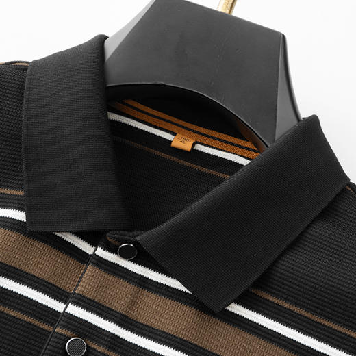 【新款DDP】大依优型大码条纹长袖Polo衫翻领男装加肥加大体恤大号上衣胖子弹力休闲商务 商品图4