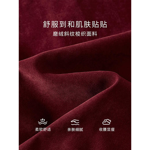 【1件76折】熙世界假两件磨绒红色连衣裙秋冬2025新款日常通勤磨毛衬衫裙子 商品图2