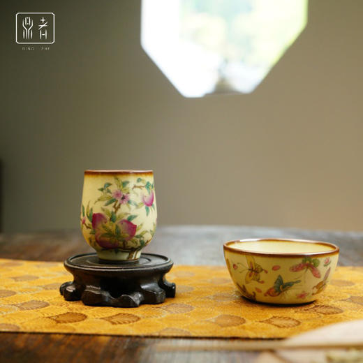 问鼎鼎者汝瓷云渊杯（绘画五桃）半缘杯（绘画花引蝶寻）（缺货） 商品图0