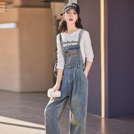 复古牛仔背带裤，宽松显瘦减龄阔腿裤子套装两件套HR-HSYL902 商品图3