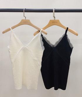 蕾丝拼接羊毛吊带