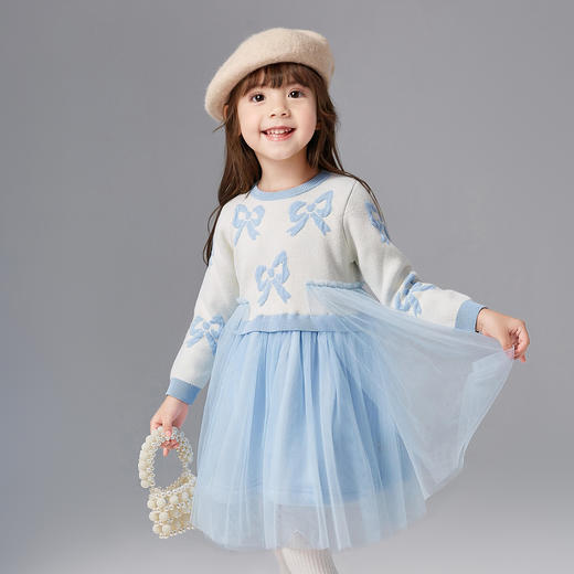 笛莎Deesha 童装女童连衣裙2024冬季新款儿童网纱拼接连衣裙 商品图1