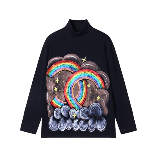 T1674秋冬季新款休闲百搭休闲小众手绘印花图案长袖T恤打底上衣 商品图1