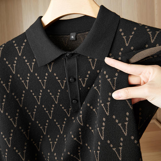 【新款DPF】大依优型翻领毛衣针织短袖背心休闲针织衫毛背心满印字母加肥加大上衣男士胖子大码毛衫t恤打底 商品图1