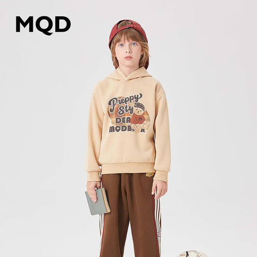 【MQD】童装男大童冬新款学院风童趣印花加绒连帽卫衣 商品图0