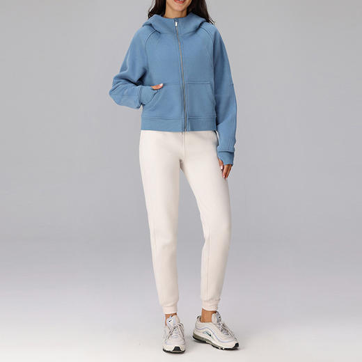 跃牌【瑞幸系列】宽松秋冬休闲卫衣Scuba全拉链连帽衣瑜伽服健身服女加绒跑步外套HWT014 商品图3