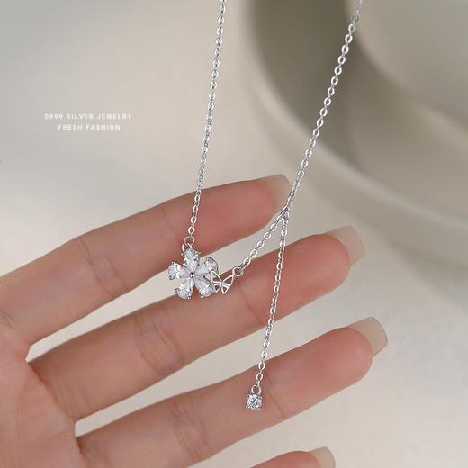 【清妍】S999银镂空蝴蝶花朵流苏项链【YXS-A3696】 商品图3