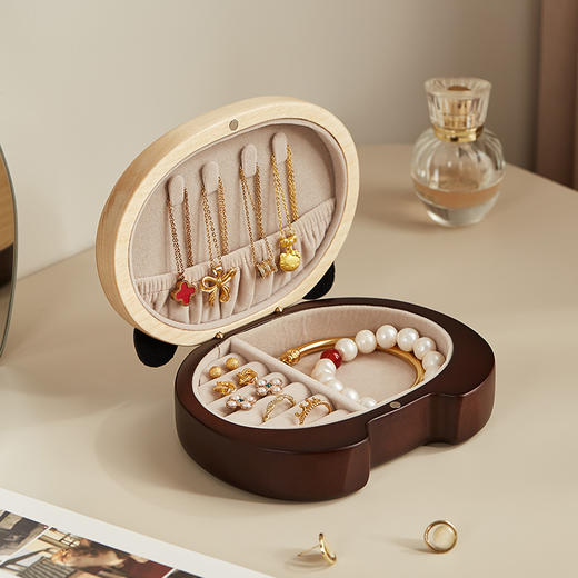 初心| 萌趣熊猫首饰盒便携随性实木 商品图2