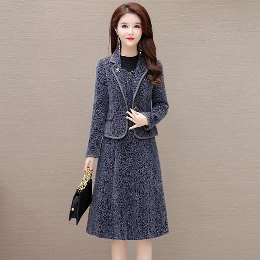 QYM 25888-L修身时尚连衣裙小香风短外套两件套裙 商品图1