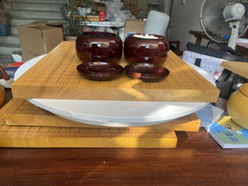 3厘米新榧实木棋盘+单面老云子+中号大叶杉罐