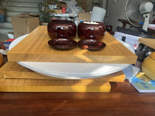 3厘米新榧实木棋盘+单面老云子+中号大叶杉罐 商品图0