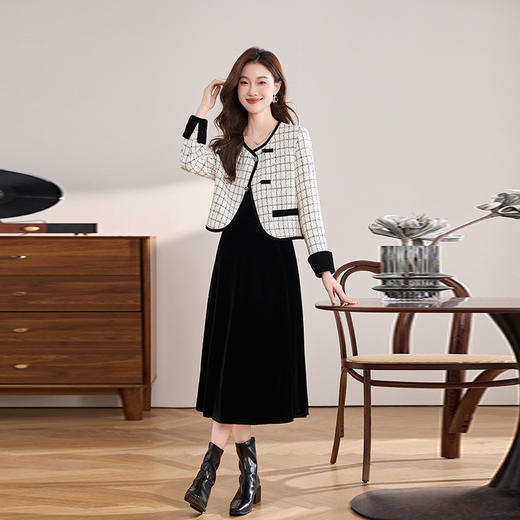 时尚气质小香风，两件套装金丝绒连衣裙HR-2451 商品图2